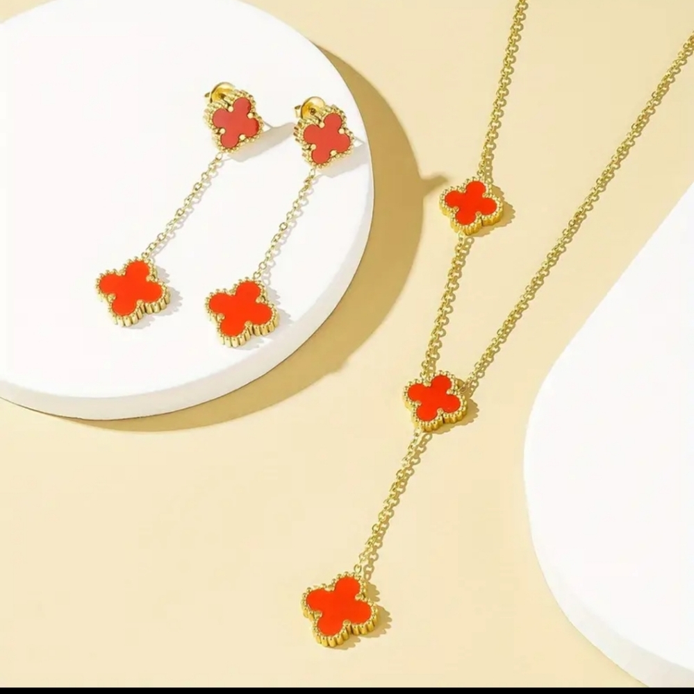 3 Pcs Stainless Steel Necklace / Earrings Jewelry Set.Gold Toned. - Picture 4 of 5